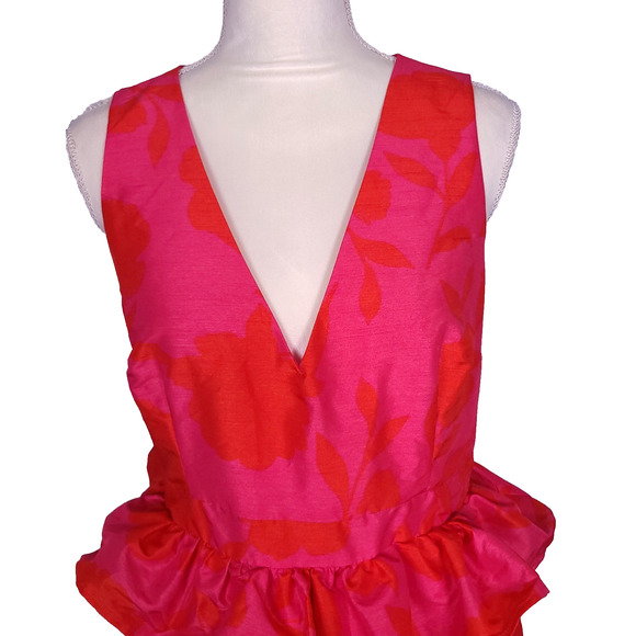 Kate Spade Target Pink Red Floral Peplum Midi Dress 12 Sleeveless V Neck Pockets - Picture 5 of 15